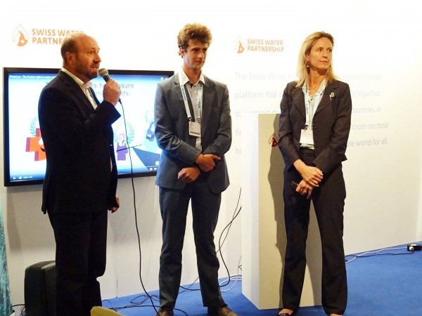 WaterLex Director General Amanda Loeffen with Nicolas Lorne and Brieux Michoud from Waterpreneurs